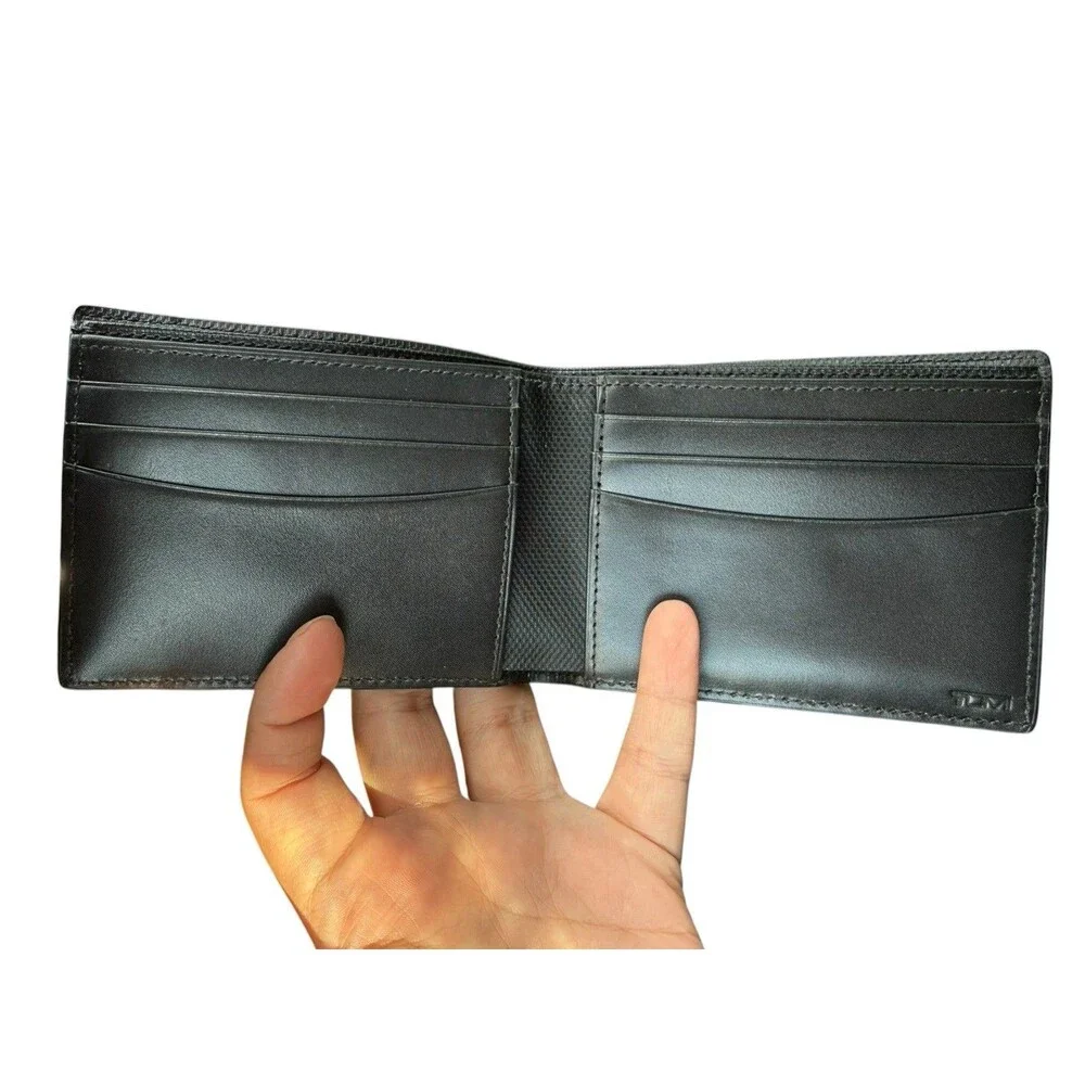TUMI Men's Black Bifold Wallet with Card Slots, Logo Accent
